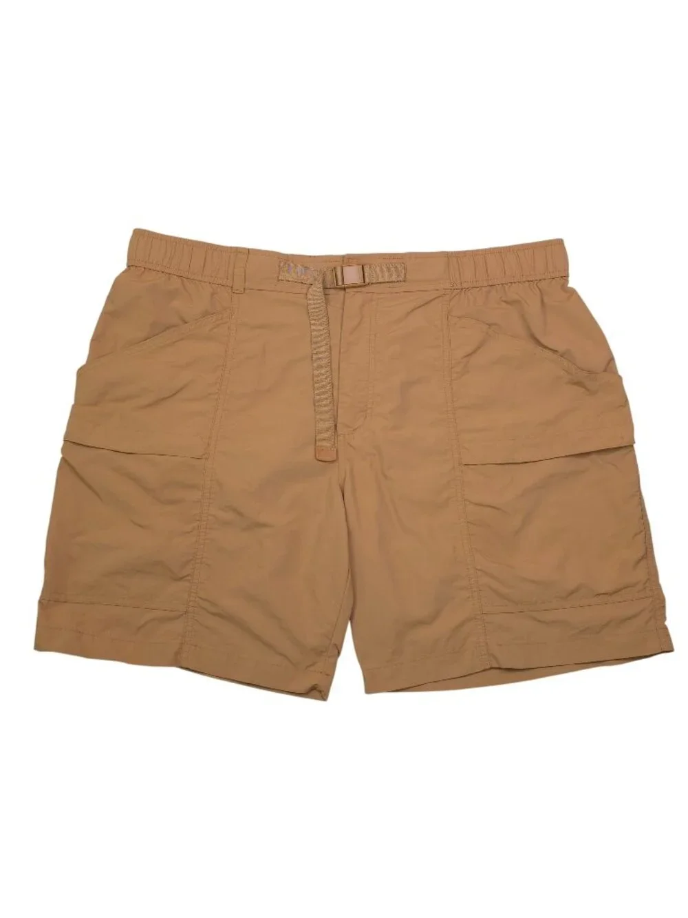 Eddie Bauer Mens XL Nylon Hiking Cargo Shorts Integrated Belt Tan Outdoor